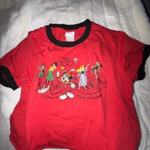Exclusive Disney 100 Red and Black Cropped Ringer Tee